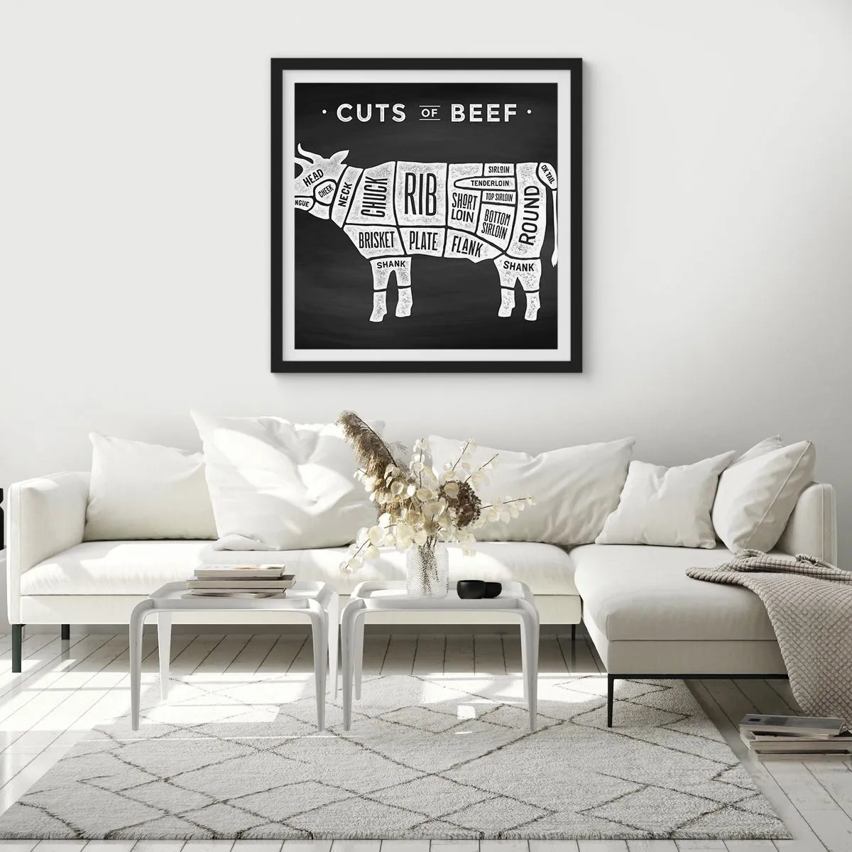 Póster en marco negro - Manual del carnicero - 50x50 cm