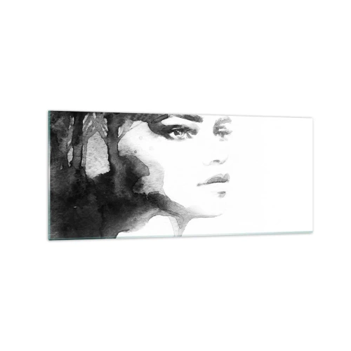 Cuadro sobre vidrio - Impresiones sobre Vidrio - Un retrato sutil de una mujer en tonos blanco y negro. - 120x50cm - Hecho de misterio y niebla - Decoración de pared moderna para salón y dormitorio ARTTOR