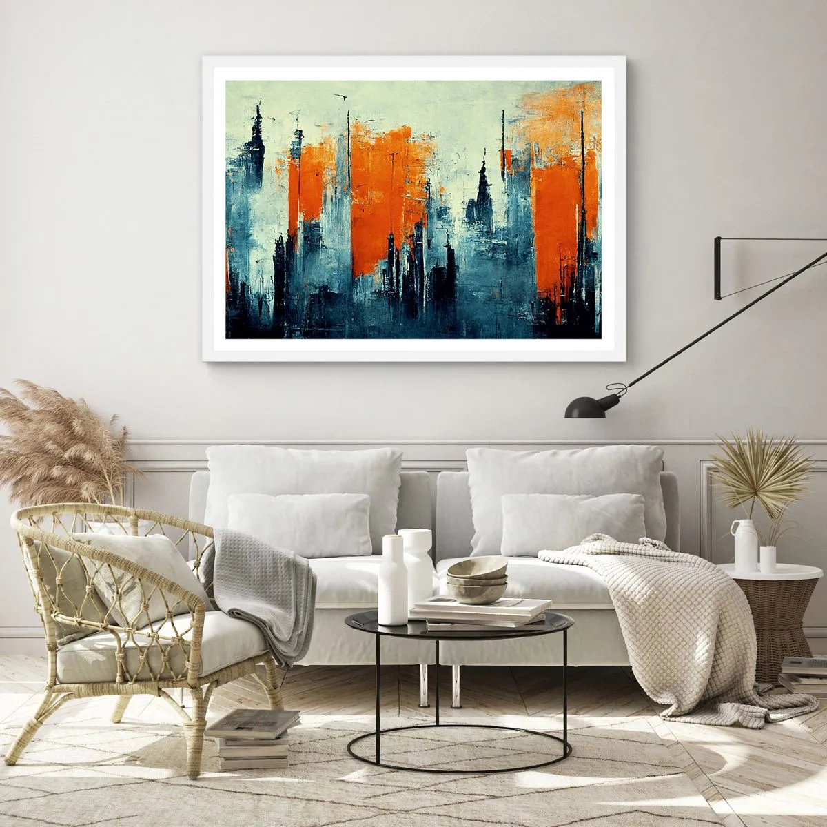 Póster en marco blanco - Paisaje moderno - 91x61 cm