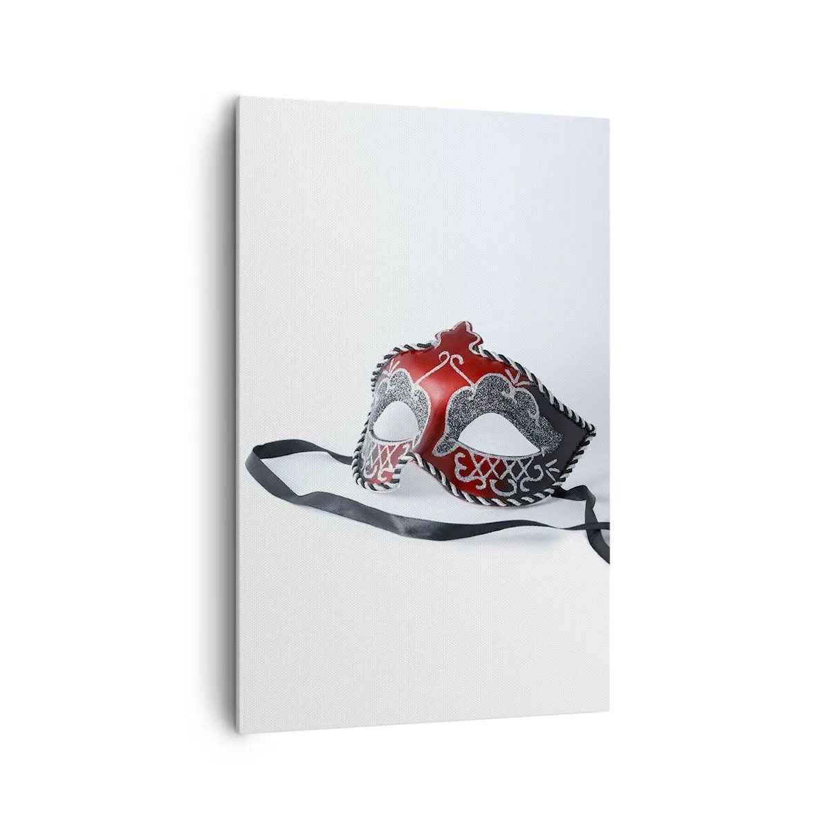 Cuadro sobre lienzo - Impresión de Imagen - Máscara de carnaval roja sobre un fondo claro - 80x120cm - Invitación al baile - Decoración de pared moderna para salón y dormitorio ARTTOR