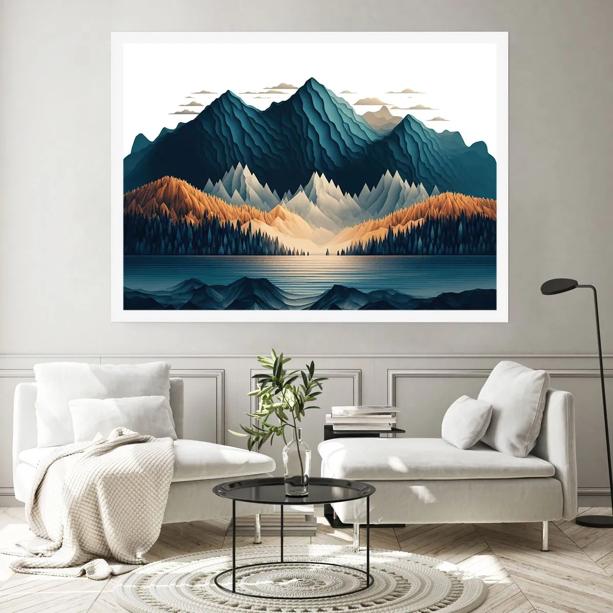 Póster - Montañas pintorescas sobre el lago al atardecer - 100x70cm - Paisaje perfecto de montañas - Decoración de pared moderna para salón y dormitorio ARTTOR
