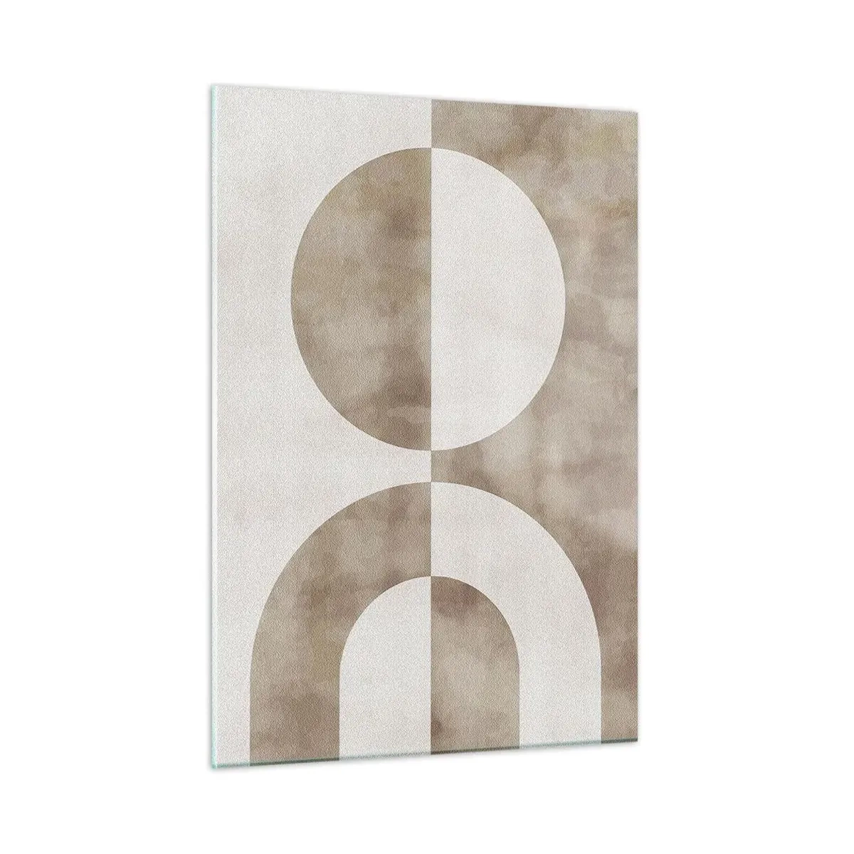 Cuadro sobre vidrio - Impresiones sobre Vidrio - Geometría beige con un semicírculo y un círculo sobre un fondo horizontal. - 50x70cm - Similitudes y diferencias - Decoración de pared moderna para salón y dormitorio ARTTOR