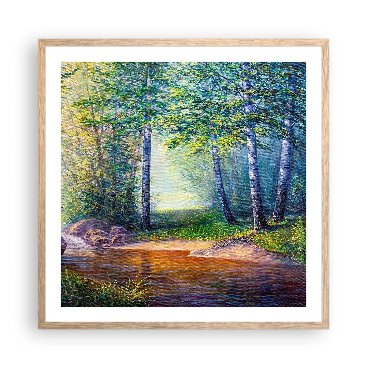 Póster en marco roble claro - Paisaje idílico - 60x60 cm