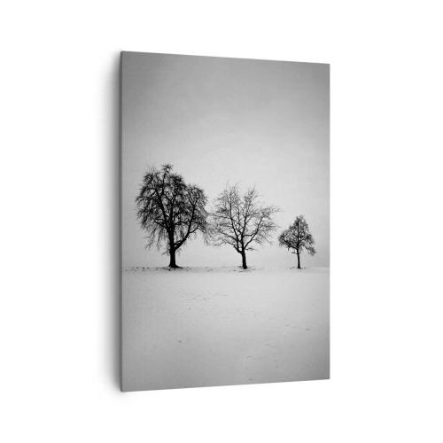 Cuadro sobre lienzo - Impresión de Imagen - Tres árboles en un campo nevado en estilo monocromático. - 70x100cm - ¿Con qué sueñan? - Decoración de pared moderna para salón y dormitorio ARTTOR