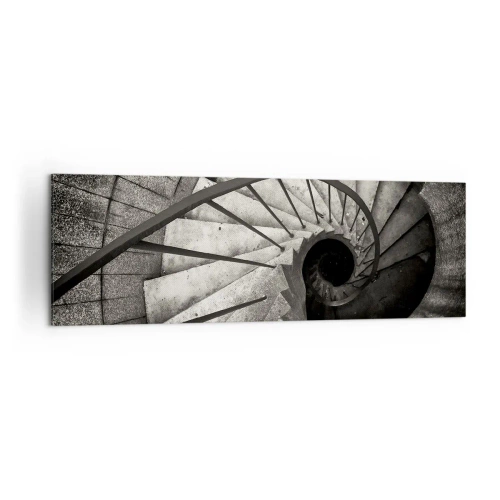 Cuadro sobre lienzo - Impresión de Imagen - Escalera de caracol en blanco y negro de estilo moderno. - 160x50cm - Escaleras arriba, escaleras abajo - Decoración de pared moderna para salón y dormitorio ARTTOR