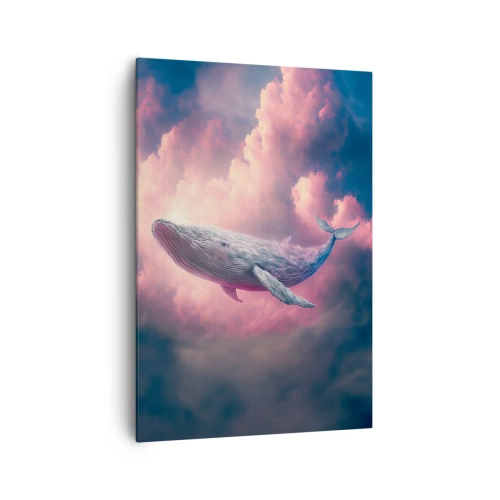 Cuadro sobre lienzo - Impresión de Imagen - Una ballena flotando en las nubes al atardecer. - 70x100cm - La reina de los mares asciende - Decoración de pared moderna para salón y dormitorio ARTTOR