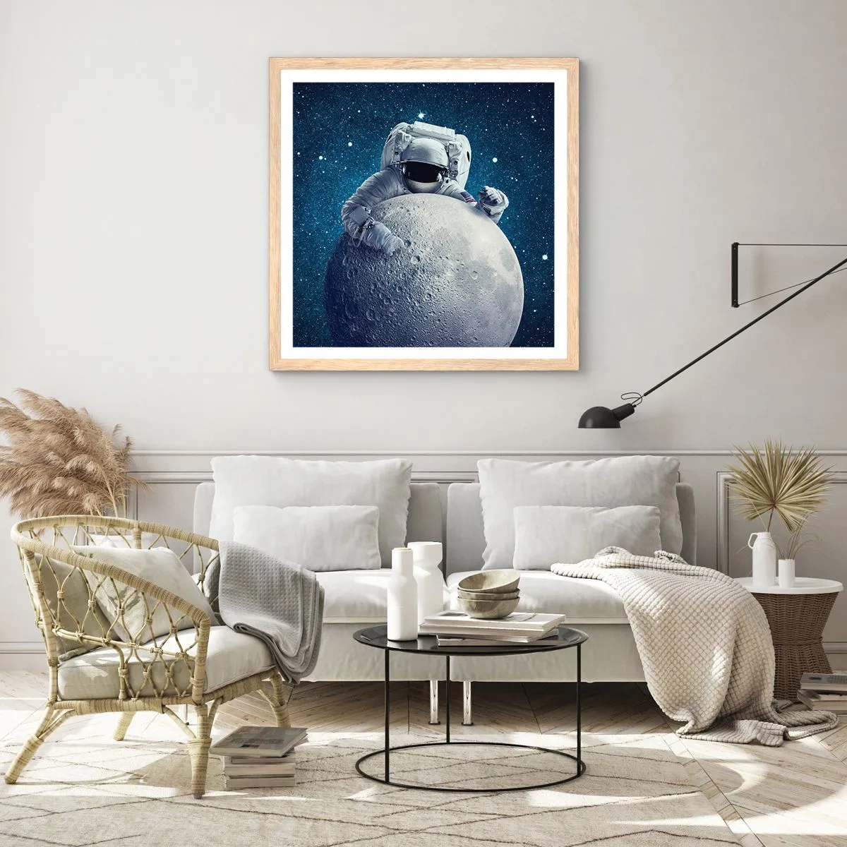 Póster en marco roble claro - Bromista espacial - 30x30 cm