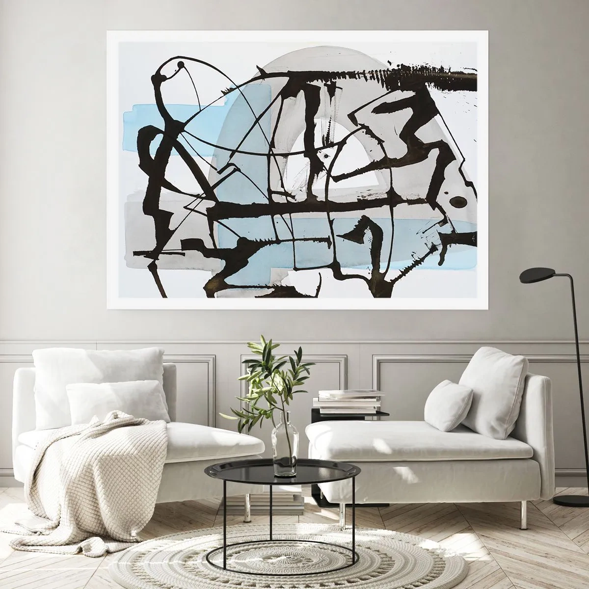 Póster - Líneas y formas abstractas en azul y negro. - 100x70cm - Azul a pesar de todo - Decoración de pared moderna para salón y dormitorio ARTTOR