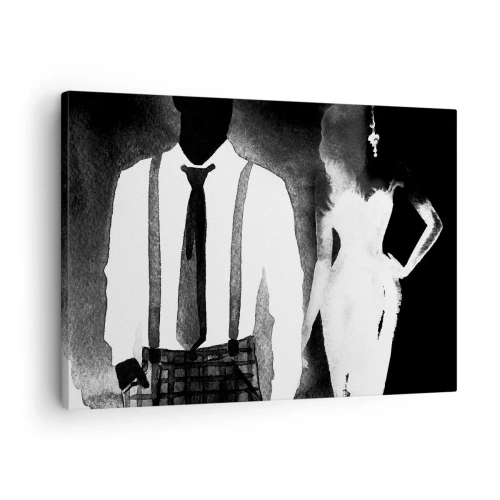 Cuadro sobre lienzo - Impresión de Imagen - Personajes de estilo noir, elegancia en blanco y negro y misterio. - 70x50cm - En un ambiente noir - Decoración de pared moderna para salón y dormitorio ARTTOR