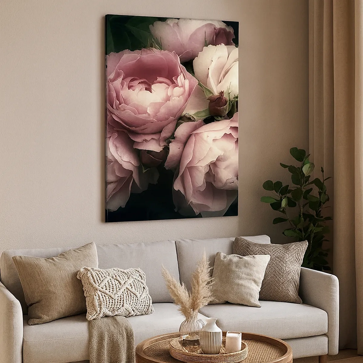 Cuadro sobre lienzo - Impresión de Imagen - Un ramo de rosas en delicados tonos rosa y blanco. - 50x70cm - El encanto de la belle époque - Decoración de pared moderna para salón y dormitorio ARTTOR