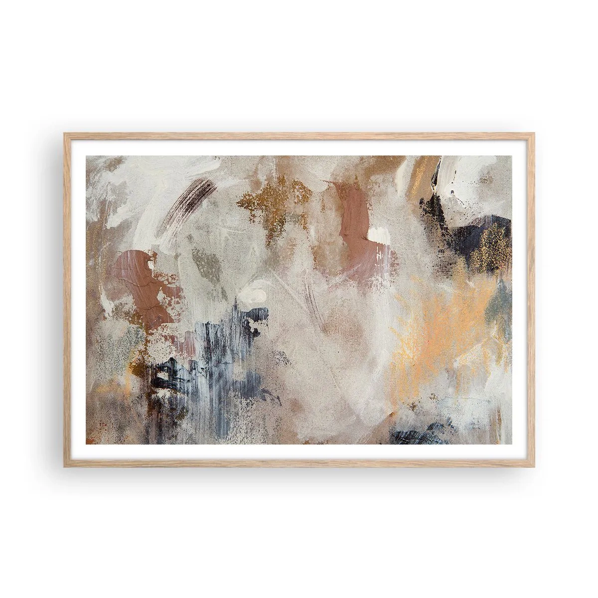 Póster en marco roble claro - Abstracción brumosa - 100x70 cm