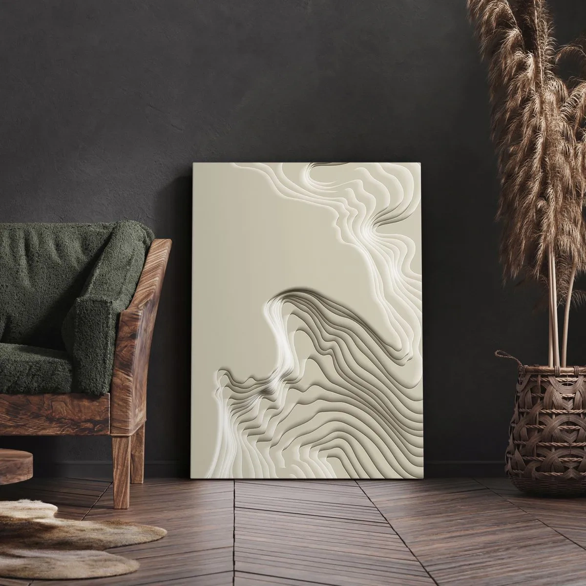 Cuadro sobre lienzo - Impresión de Imagen - Un patrón abstracto en tonos beige con efecto lineal. - 50x70cm - Topografía del arte - Decoración de pared moderna para salón y dormitorio ARTTOR