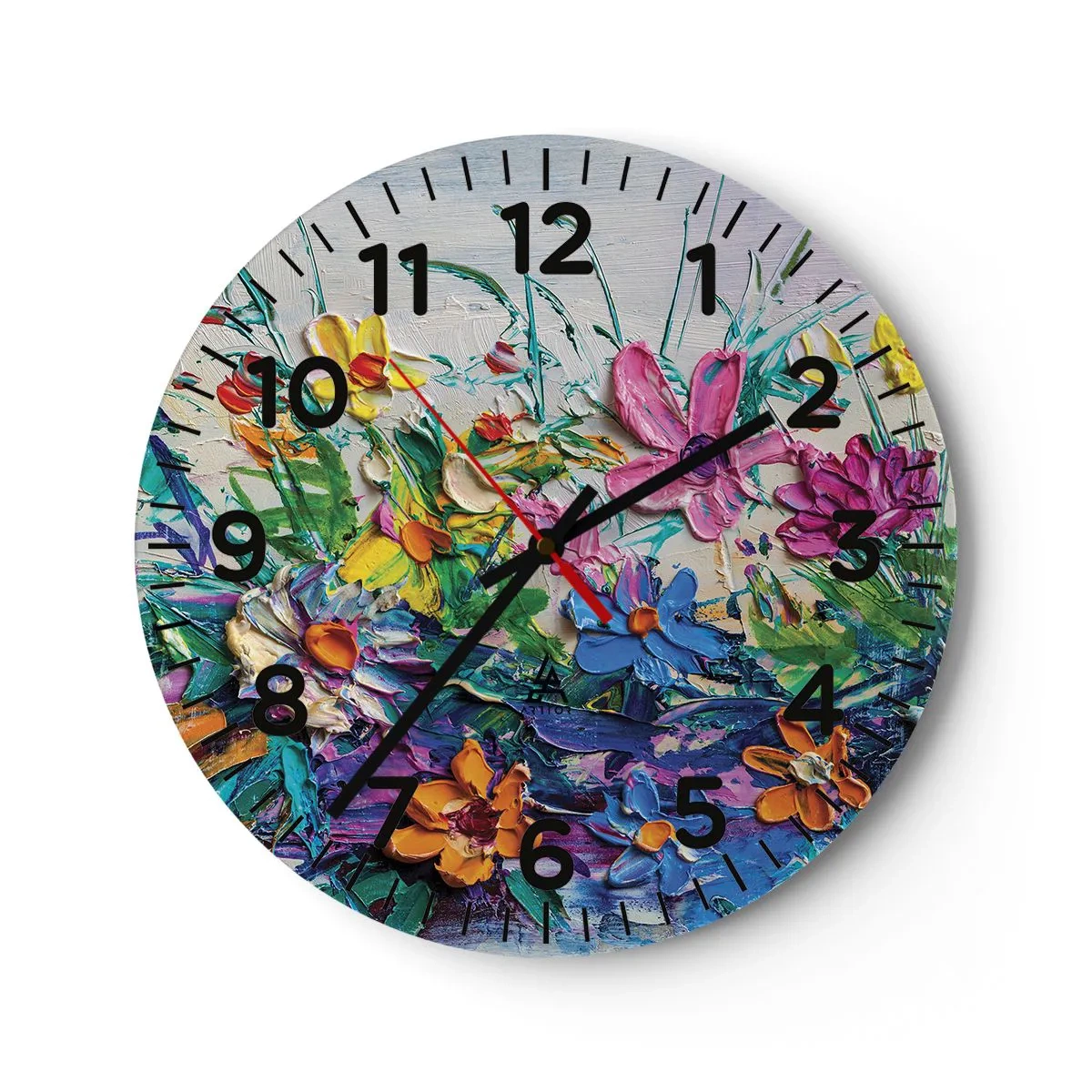 Reloj de pared - Reloj de vidrio - La energía de las flores - 40x40 cm