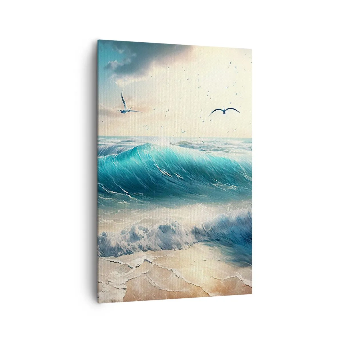 Cuadro sobre lienzo - Impresión de Imagen - Olas del mar en la playa bajo un cielo azul con gaviotas - 80x120cm - La brisa solo para ti - Decoración de pared moderna para salón y dormitorio ARTTOR