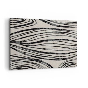 Cuadro sobre lienzo - Impresión de Imagen - Ondas abstractas en tonos blanco y negro - 120x80cm - Salpicadura de líneas - Decoración de pared moderna para salón y dormitorio ARTTOR