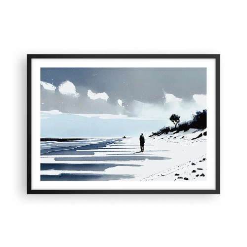 Póster en marco negro - Una figura solitaria caminando por una playa vacía - 70x50cm - Solo conmigo mismo - Decoración de pared moderna para salón y dormitorio ARTTOR