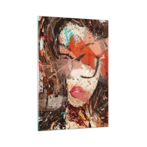 Cuadro sobre vidrio - Impresiones sobre Vidrio - Retrato abstracto de una mujer en colores intensos. - 70x100cm - Nadie sabe cómo eres realmente - Decoración de pared moderna para salón y dormitorio ARTTOR