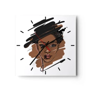 Reloj de pared - Reloj de vidrio - Retrato de una mujer con pinceladas artísticas - 30x30cm - Dulce como el chocolate - Decoración de pared moderna para salón y dormitorio ARTTOR