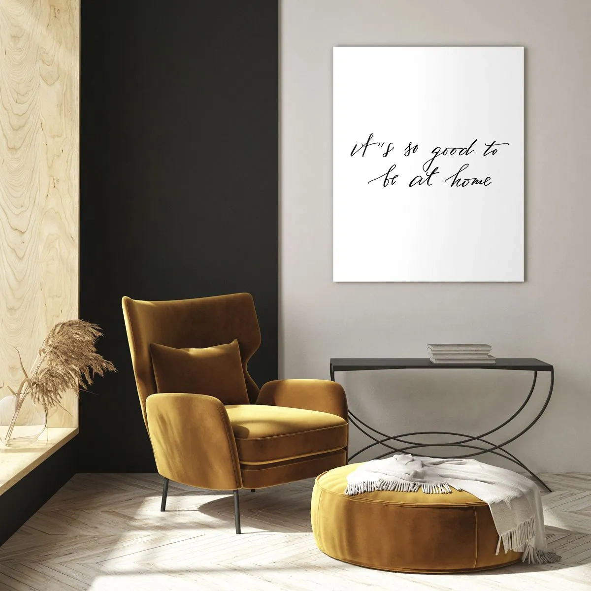 Cuadro sobre vidrio - Impresiones sobre Vidrio - Cita "Qué bien estar en casa" sobre fondo blanco. - 50x70cm - Toda la verdad - Decoración de pared moderna para salón y dormitorio ARTTOR