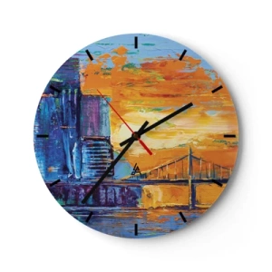 Reloj de pared - Reloj de vidrio - Una impresión colorida de la ciudad al atardecer. - 30x30cm - Cultura y naturaleza - Decoración de pared moderna para salón, cocina y dormitorio ARTTOR