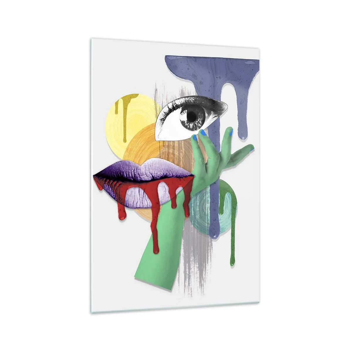 Cuadro sobre vidrio - Impresiones sobre Vidrio - Retrato deconstruido con elementos abstractos - 70x100cm - Un retrato deconstruido - Decoración de pared moderna para salón y dormitorio ARTTOR