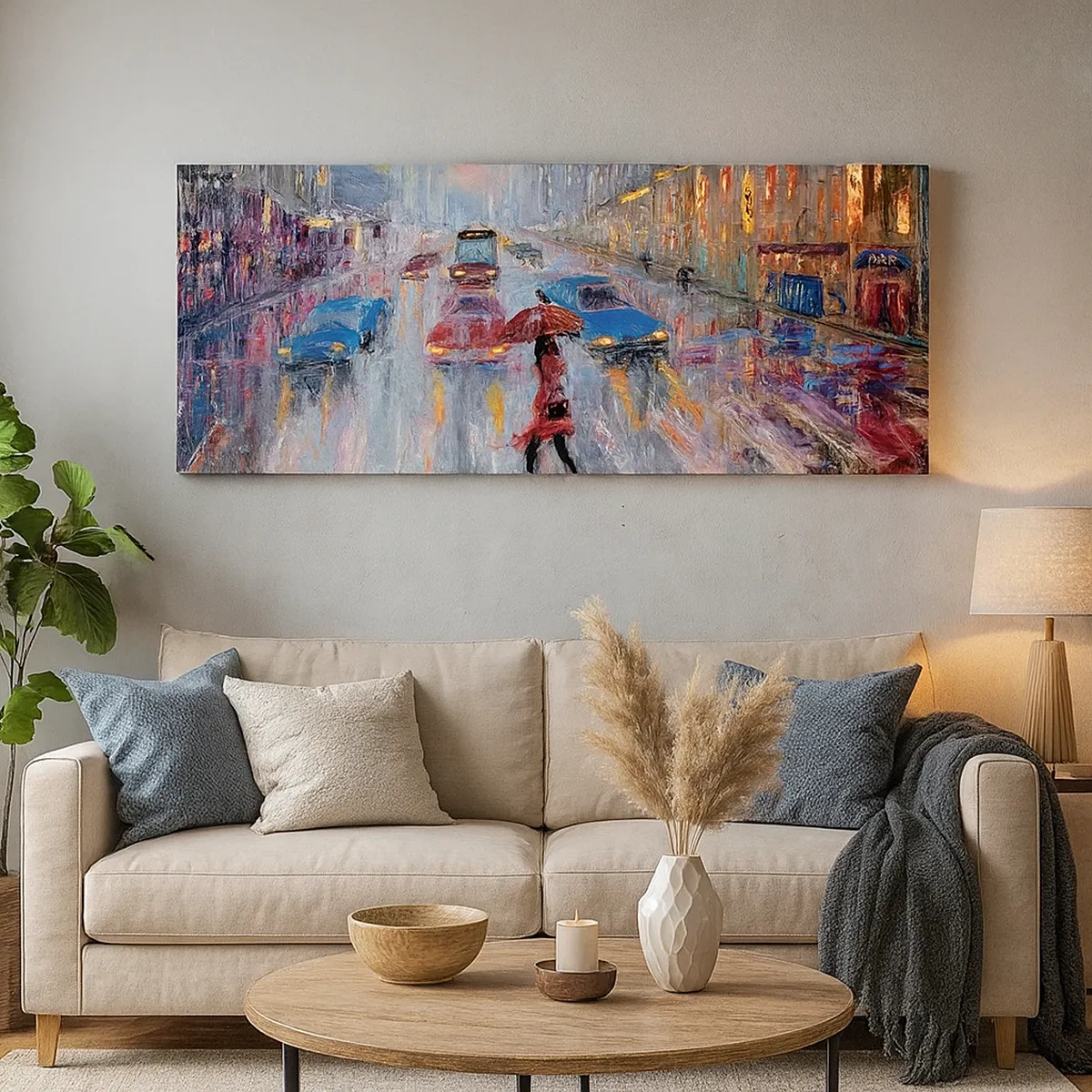 Cuadro sobre lienzo - Impresión de Imagen - Una tarde de lluvia en la ciudad - 30x30 cm