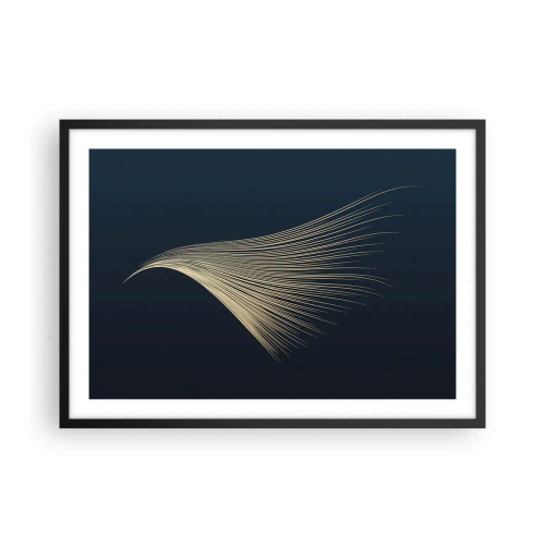Póster en marco negro - Una delicada línea similar a una pluma sobre un fondo azul marino. - 70x50cm - Como el cabello de un ángel - Decoración de pared moderna para salón y dormitorio ARTTOR