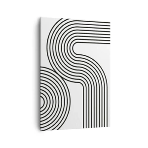 Cuadro sobre lienzo - Impresión de Imagen - Una pintura abstracta con líneas negras que crean patrones geométricos sobre un fondo blanco. - 70x100cm - En una curva - Decoración de pared moderna para salón y dormitorio ARTTOR