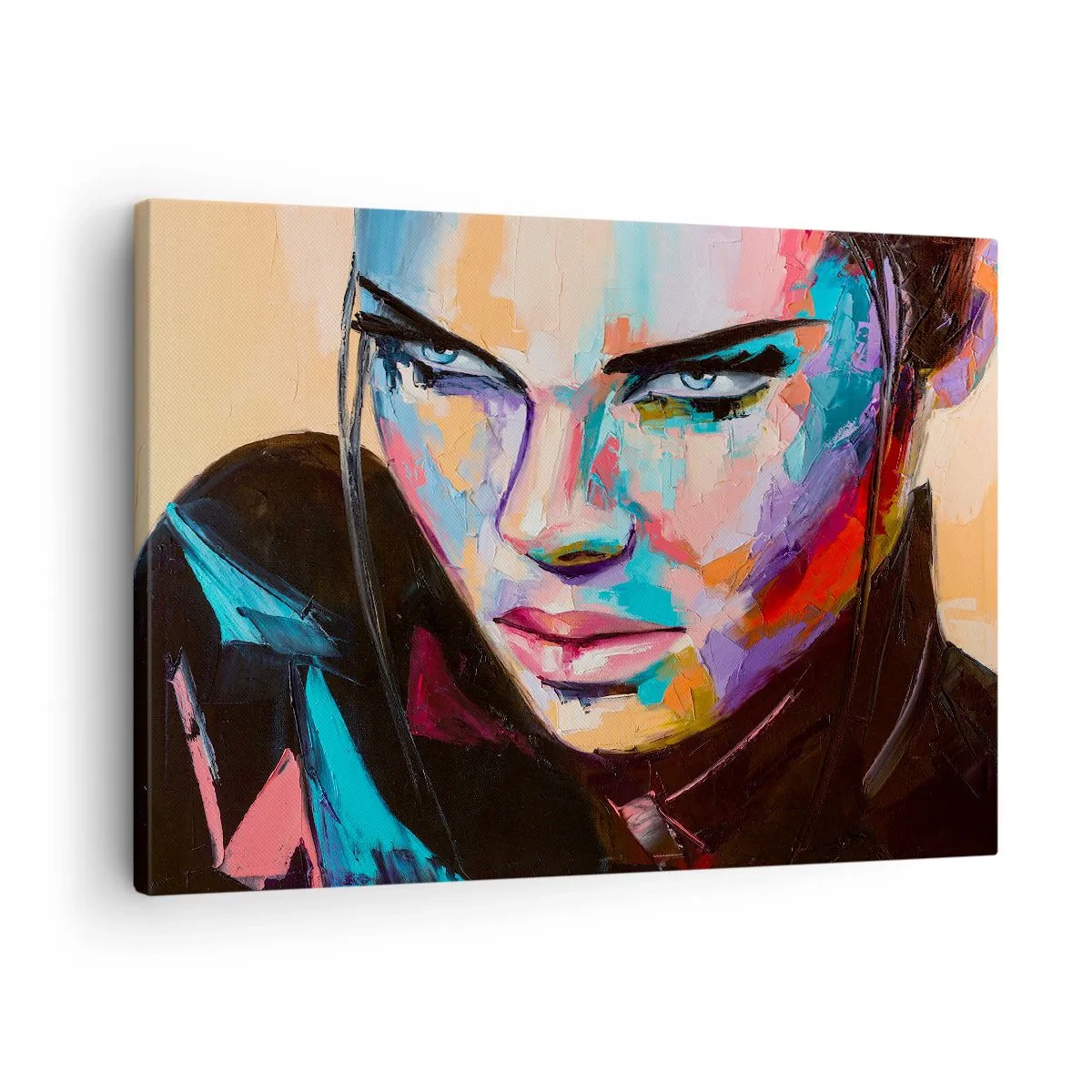 Cuadro sobre lienzo - Impresión de Imagen - Retrato de una mujer en vivos colores abstractos. - 70x50cm - Salvaje de corazón - Decoración de pared moderna para salón y dormitorio ARTTOR