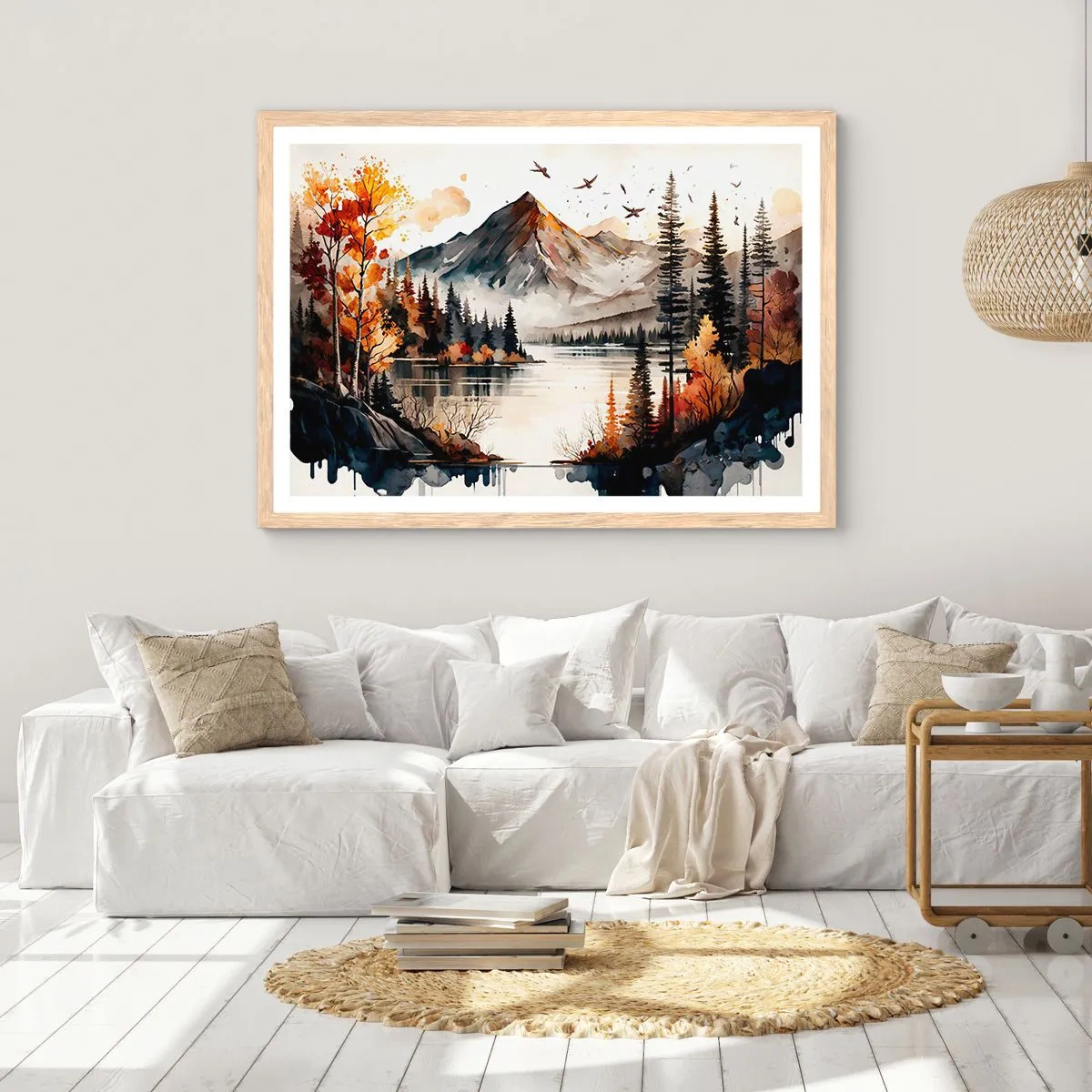 Póster en marco roble claro - Otoño dorado en las montañas - 40x30 cm