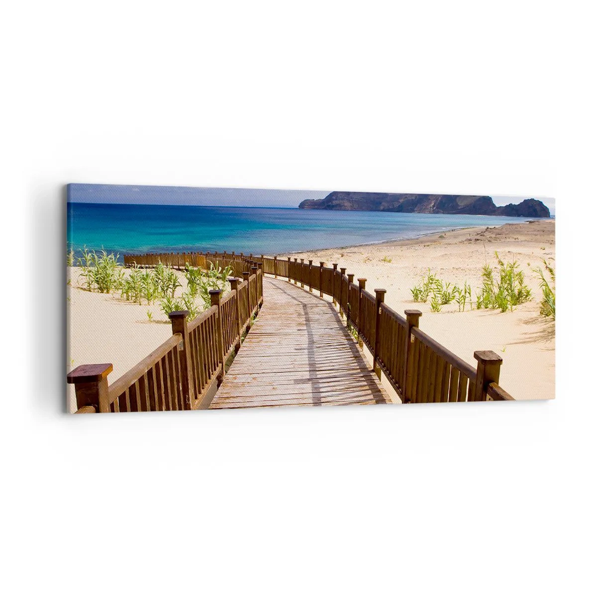 Cuadro sobre lienzo - Impresión de Imagen - Camino de madera que conduce a la playa con vistas al mar. - 120x50cm - Llévame a la isla de la felicidad - Decoración de pared moderna para salón y dormitorio ARTTOR