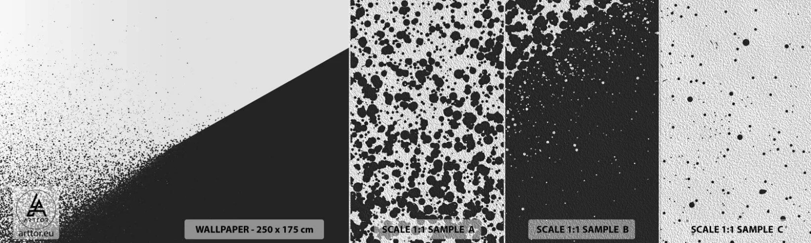 Muestra de fotomural Premium Sand - Cada vez más rápido, cada vez más alto - Abstracción, Gráficos, En blanco y negro - 100x30 cm