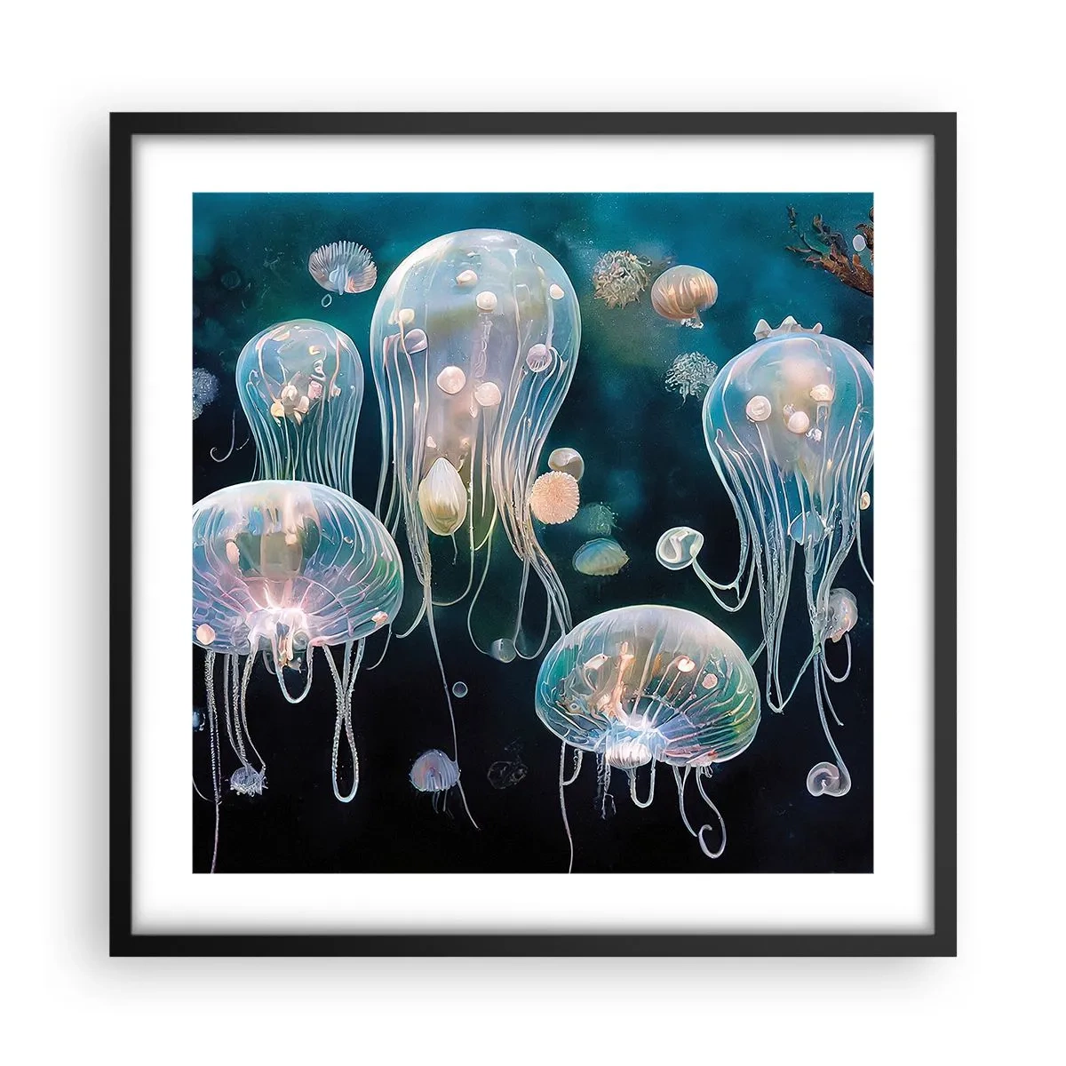 Póster en marco negro - Globos submarinos - 50x50 cm