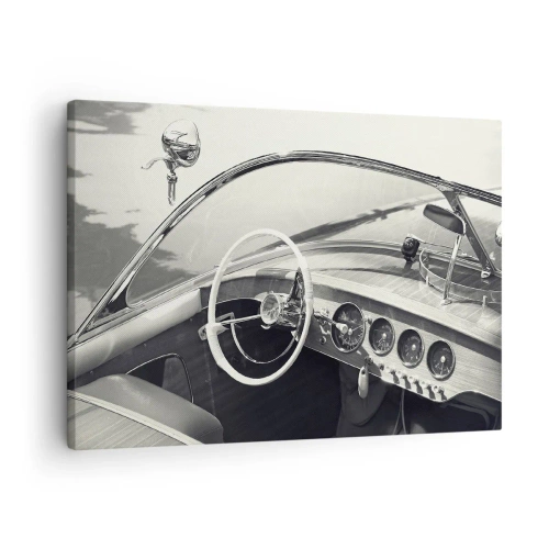 Cuadro sobre lienzo - Impresión de Imagen - Interior de coche clásico en estilo monocromático. - 70x50cm - Tiempo para los ricos - Decoración de pared moderna para salón y dormitorio ARTTOR