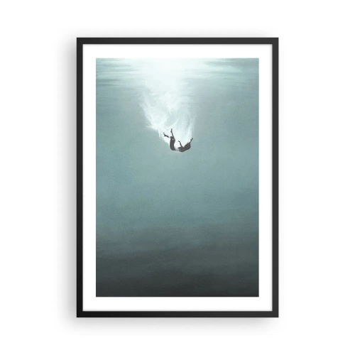 Póster en marco negro - Silueta de un hombre cayendo a las profundidades del agua. - 50x70cm - En el abrazo del océano - Decoración de pared moderna para salón y dormitorio ARTTOR