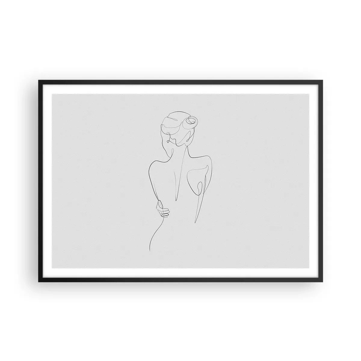 Póster en marco negro - Una línea de contorno que muestra una silueta femenina sobre un fondo claro. - 100x70cm - Música del cuerpo - Decoración de pared moderna para salón y dormitorio ARTTOR