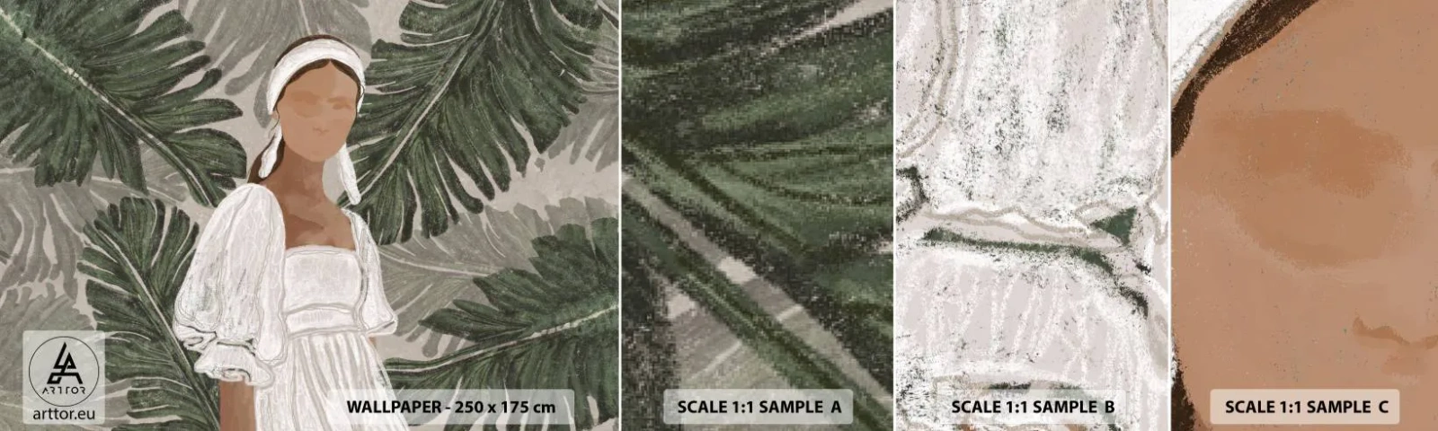Muestra De Fotomural Standard Eco - Retrato exótico - bohemia, Mujer, Hojas - 100x30 cm