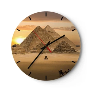 Reloj de pared - Reloj de vidrio - Pirámides egipcias al atardecer - 30x30cm - Sin cambios desde hace miles de años - Decoración de pared moderna para salón, cocina y dormitorio ARTTOR