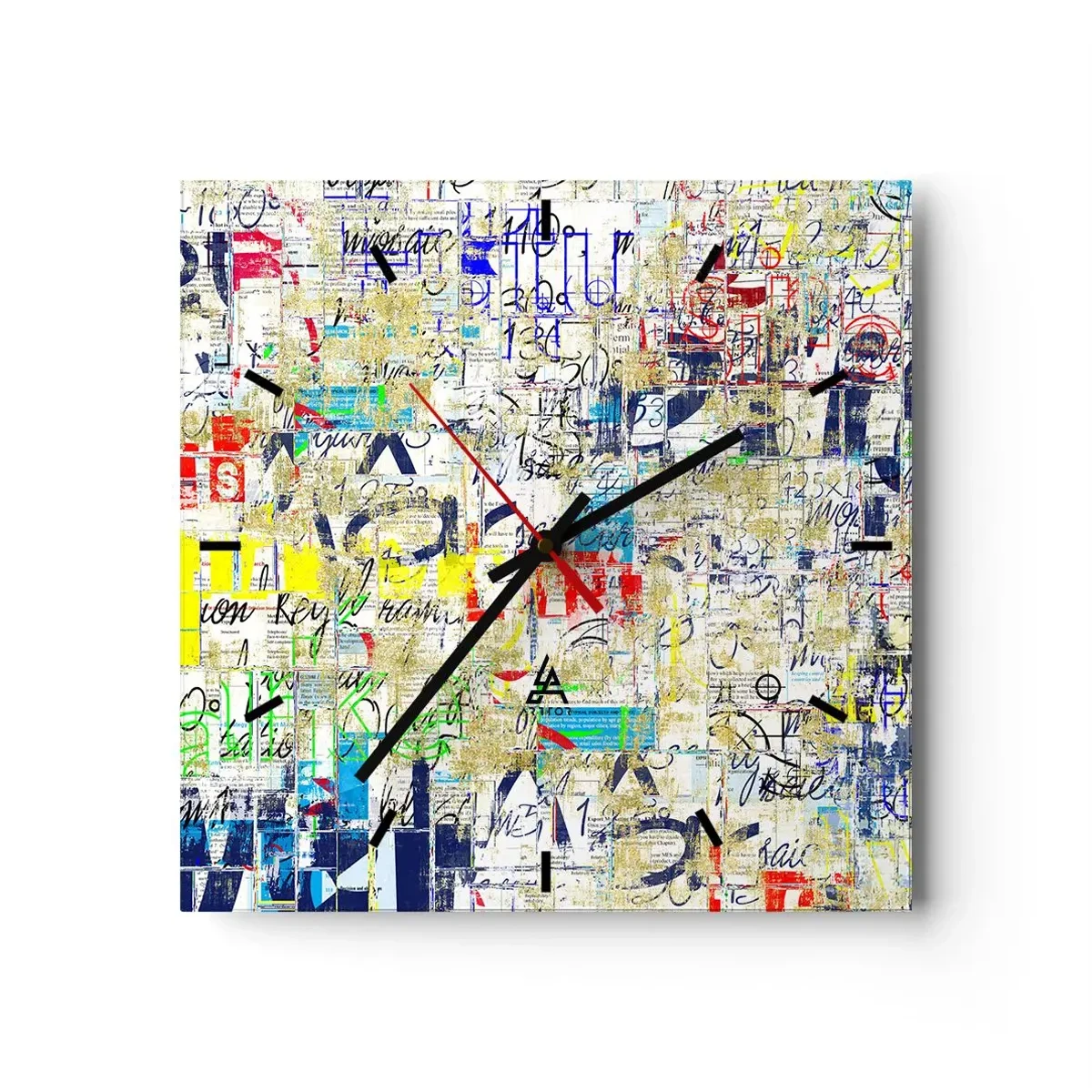 Reloj de pared - Reloj de vidrio - Grafiti abstracto con inscripciones y patrones coloridos. - 30x30cm - Simplemente agradable a la vista - Decoración de pared moderna para salón y dormitorio ARTTOR