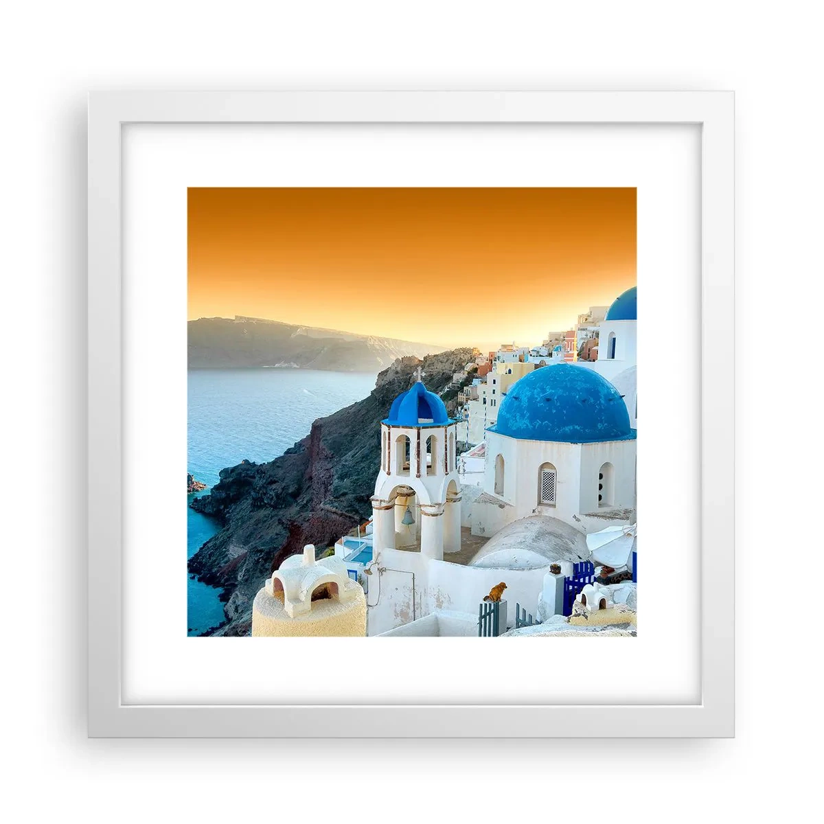 Póster en marco blanco - Santorini - el abrazo a las rocas - 30x30 cm