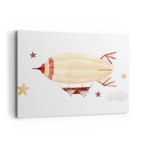 Cuadro sobre lienzo - Impresión de Imagen - Un dirigible pintado a mano con un fondo de estrellas. - 100x70cm - Dirigible - Decoración de pared moderna para salón y dormitorio ARTTOR