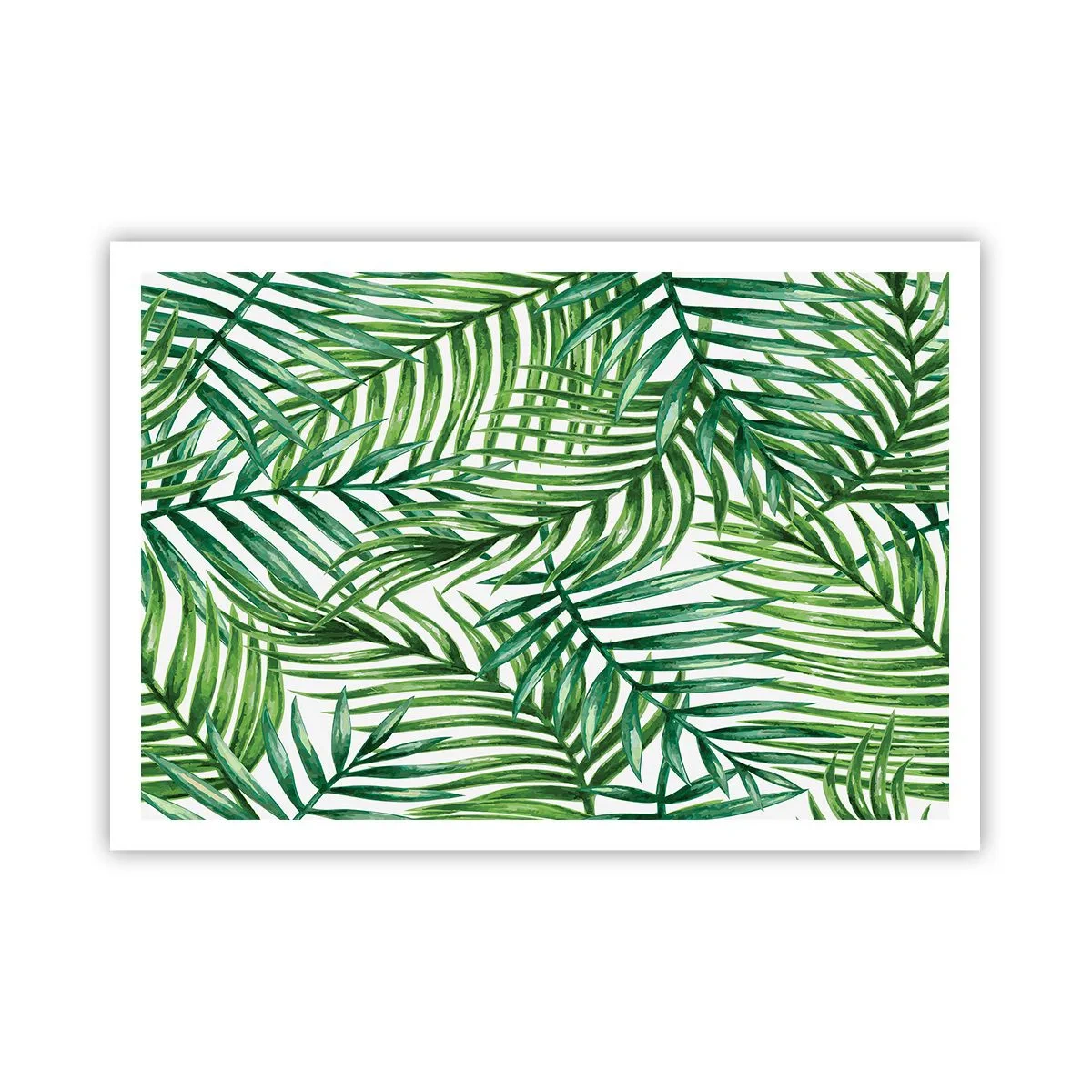 Póster - Hojas de palmera tropical verde sobre un fondo claro - 100x70cm - Bajo el verde - Decoración de pared moderna para salón y dormitorio ARTTOR