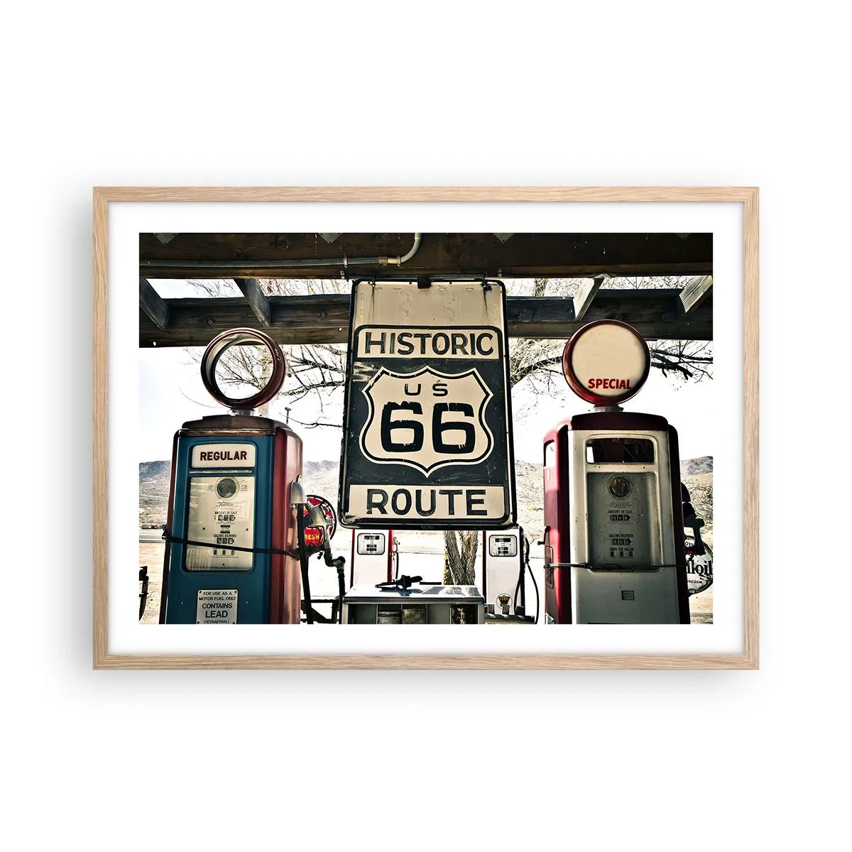 Póster en marco roble claro - Un viaje retro americano - 70x50 cm