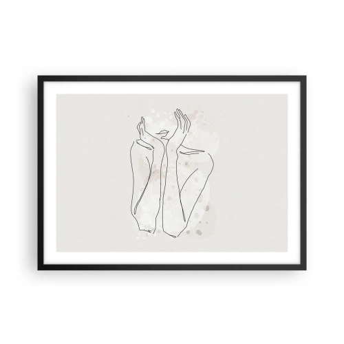 Póster en marco negro - Línea de contorno que muestra las manos de una mujer sobre un fondo claro - 70x50cm - Un momento de ensueño - Decoración de pared moderna para salón y dormitorio ARTTOR