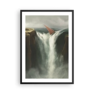 Póster en marco negro - Un velero cae sobre una cascada en un paisaje surrealista. - 50x70cm - Precauciones de la vida - Decoración de pared moderna para salón y dormitorio ARTTOR
