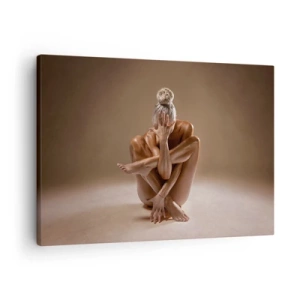 Cuadro sobre lienzo - Impresión de Imagen - Silueta artística de una mujer sobre un fondo beige. - 70x50cm - Unidad de cuerpo y espíritu - Decoración de pared moderna para salón y dormitorio ARTTOR