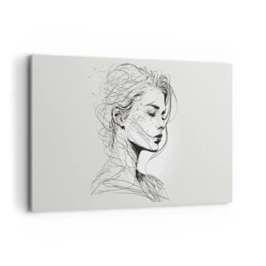 Cuadro sobre lienzo - Impresión de Imagen - Un delicado retrato de una mujer en un estilo gráfico minimalista. - 120x80cm - Retrato de ensueño - Decoración de pared moderna para salón y dormitorio ARTTOR