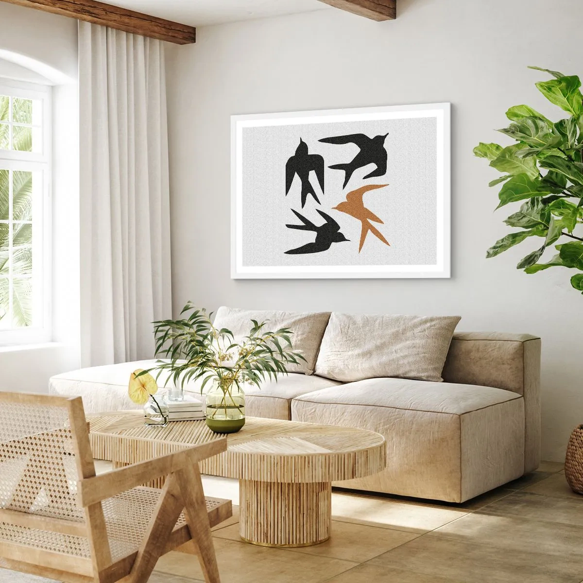 Póster en marco blanco - Juegos de golondrinas - 100x70 cm