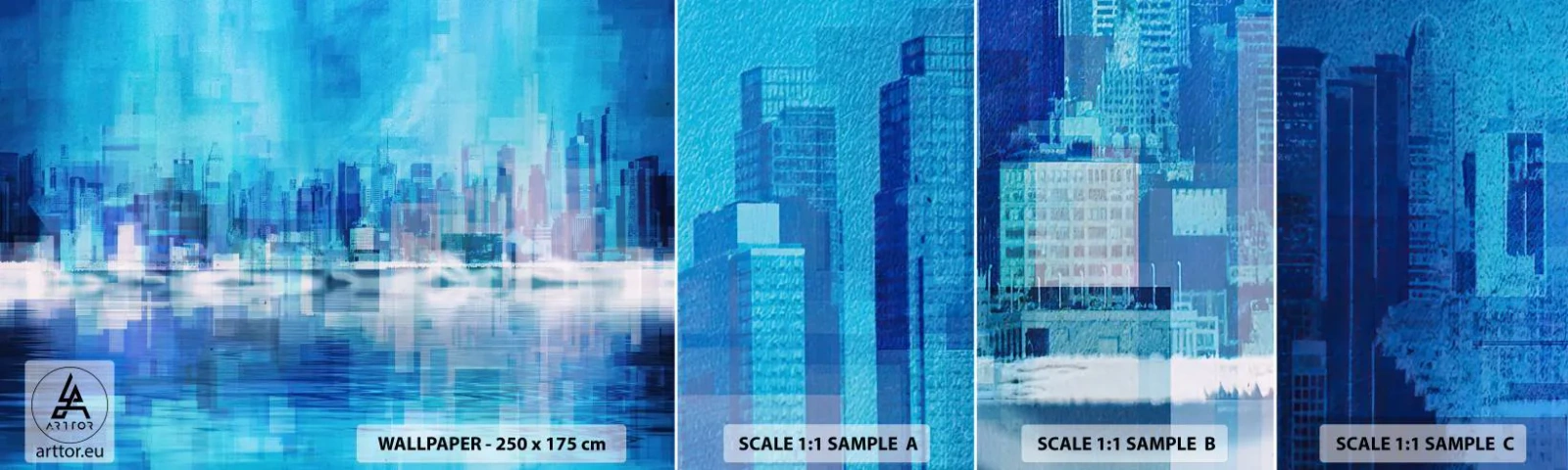 Muestra de fotomural autoadhesivo Deluxe Sticker - La urbe azul - Abstracción, Ciudad, Arquitectura - 100x30 cm