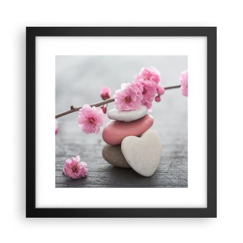 Póster en marco negro - Felicidad con la flor del cerezo - 30x30 cm